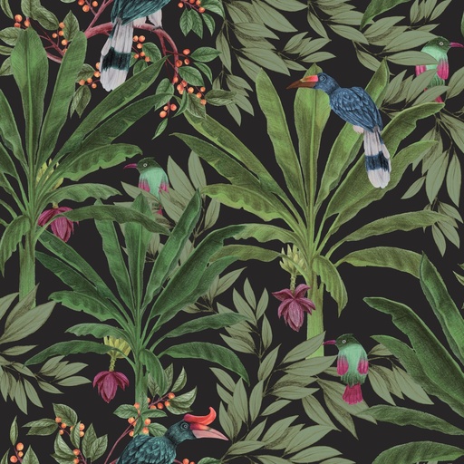 [139190] Papel tapiz hojas de la selva tropical negro y verde selva 154139190 154-139190