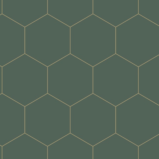 [139228] Papel tapiz con estampado hexagonal verde oscuro y oro 156139228 156-139228